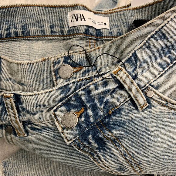 Women's Zara The Layered Denim Pant Blue Jeans Straight Leg Size 2 - Picture 12 of 12